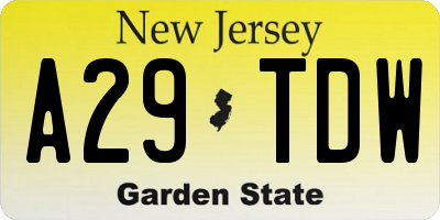 NJ license plate A29TDW