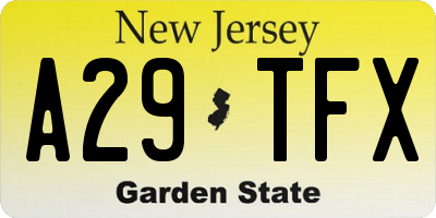 NJ license plate A29TFX