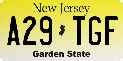 NJ license plate A29TGF
