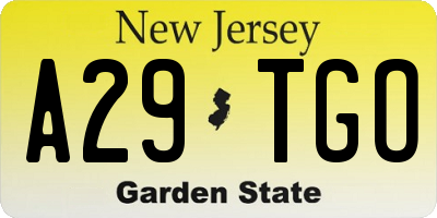 NJ license plate A29TGO