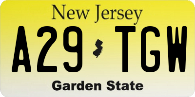 NJ license plate A29TGW