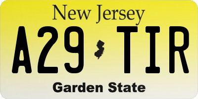 NJ license plate A29TIR