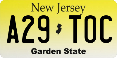NJ license plate A29TOC