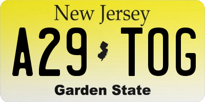 NJ license plate A29TOG