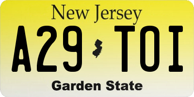 NJ license plate A29TOI