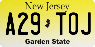 NJ license plate A29TOJ