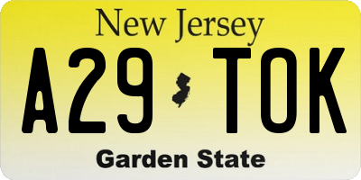 NJ license plate A29TOK