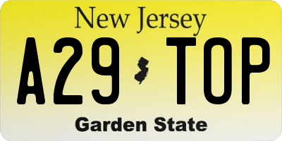 NJ license plate A29TOP