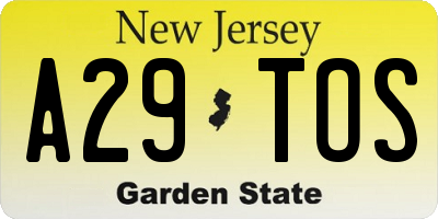 NJ license plate A29TOS