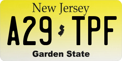 NJ license plate A29TPF
