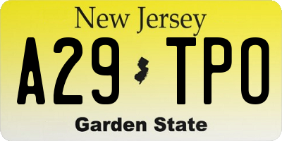 NJ license plate A29TPO