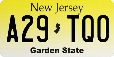 NJ license plate A29TQO