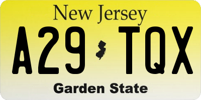 NJ license plate A29TQX