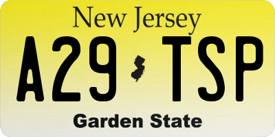 NJ license plate A29TSP