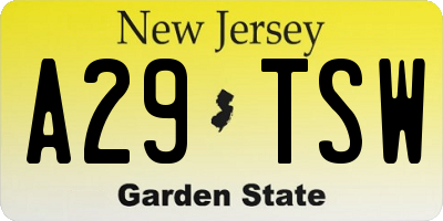 NJ license plate A29TSW