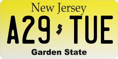 NJ license plate A29TUE