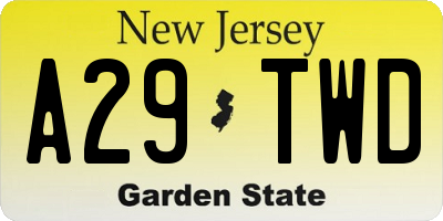 NJ license plate A29TWD