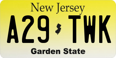 NJ license plate A29TWK