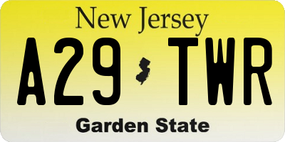 NJ license plate A29TWR