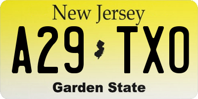 NJ license plate A29TXO