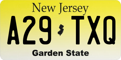 NJ license plate A29TXQ