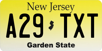 NJ license plate A29TXT