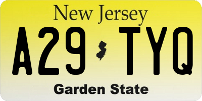 NJ license plate A29TYQ
