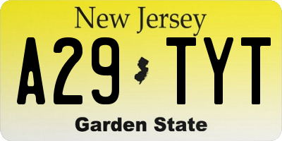 NJ license plate A29TYT