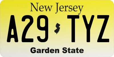 NJ license plate A29TYZ