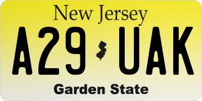NJ license plate A29UAK