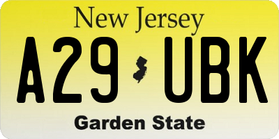 NJ license plate A29UBK