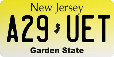 NJ license plate A29UET