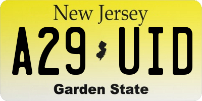 NJ license plate A29UID