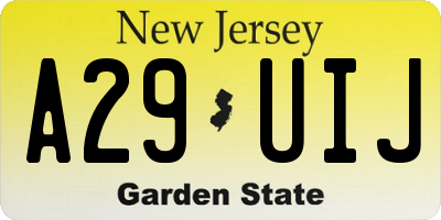NJ license plate A29UIJ