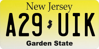 NJ license plate A29UIK