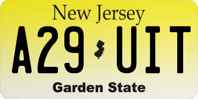 NJ license plate A29UIT