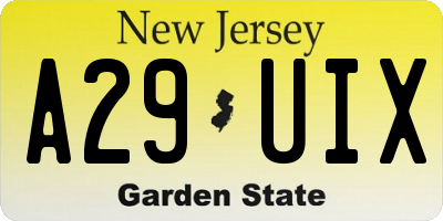 NJ license plate A29UIX