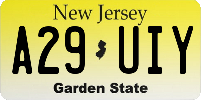 NJ license plate A29UIY