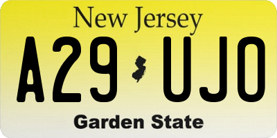 NJ license plate A29UJO