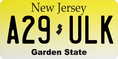 NJ license plate A29ULK