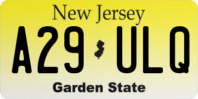 NJ license plate A29ULQ