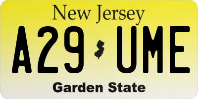 NJ license plate A29UME