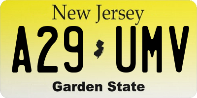 NJ license plate A29UMV
