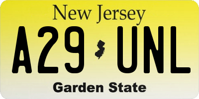 NJ license plate A29UNL