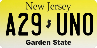 NJ license plate A29UNO