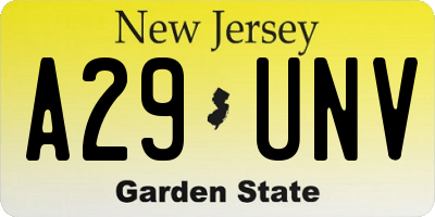 NJ license plate A29UNV