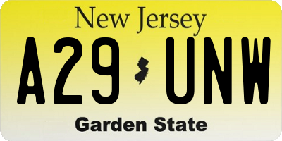 NJ license plate A29UNW