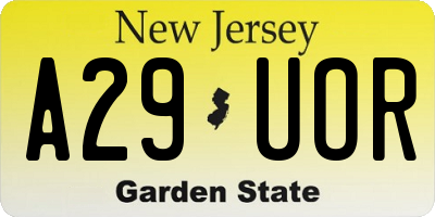 NJ license plate A29UOR