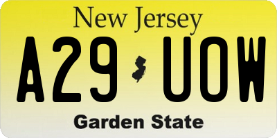 NJ license plate A29UOW