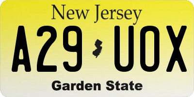 NJ license plate A29UOX